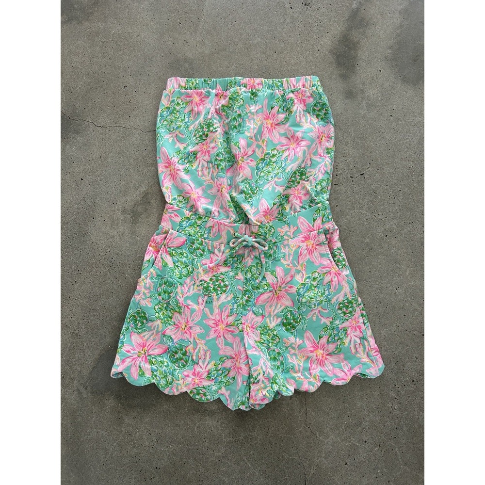 LILLY PULITZER Jace Strapless Romper Surf Blue So Shellegant VGUC Sz XS